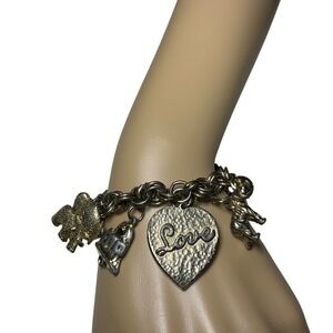 Vintage‎ Charm Bracelet Political GOP Elephant Bell 60s Luck Silver Tone